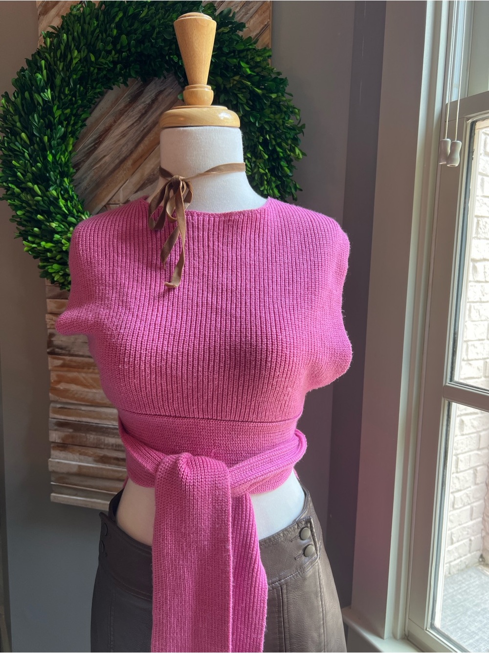 Free People Hot Pink Knit Wrap Crop Top